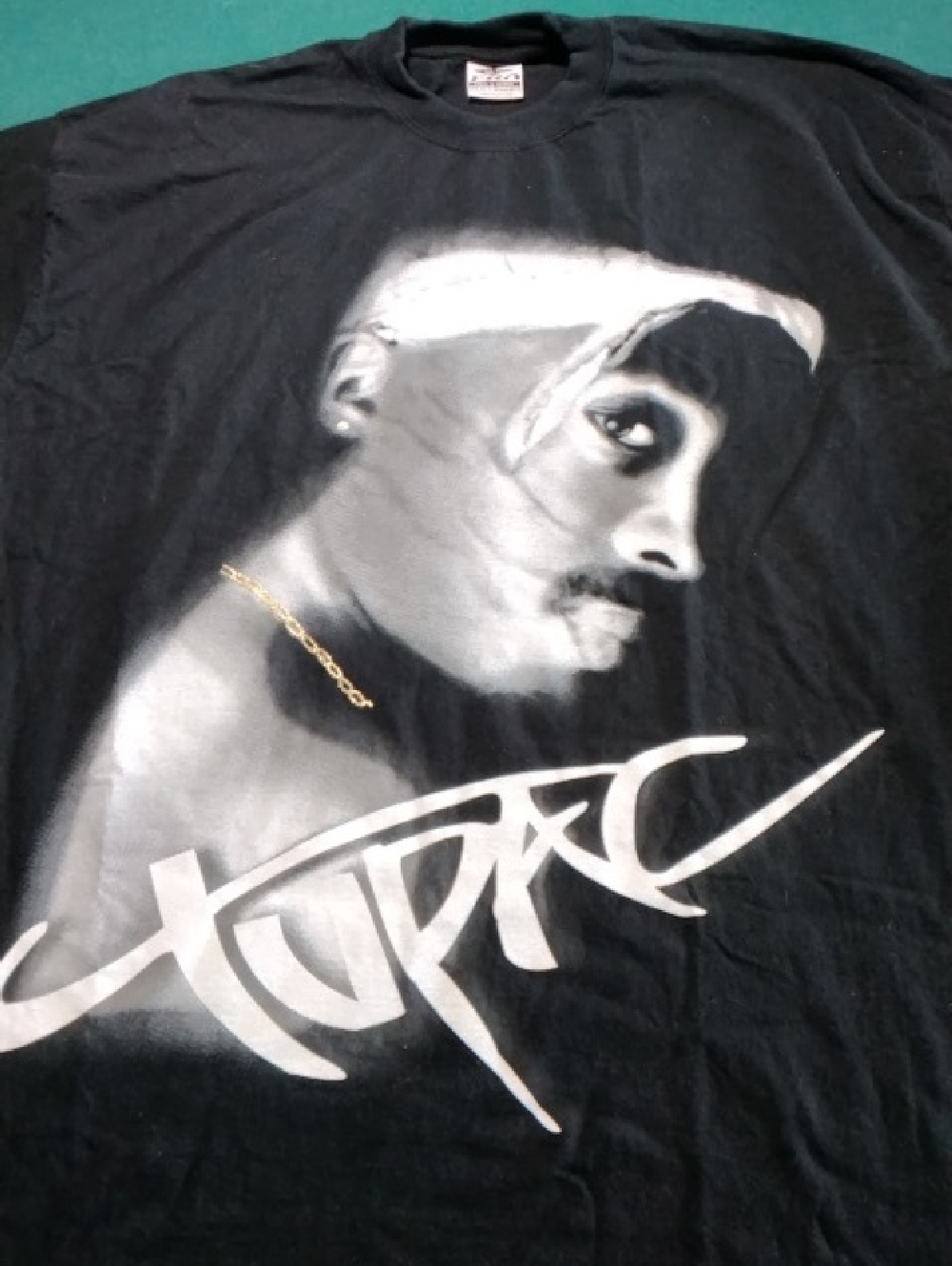 VTG Tupac Black Rap Tee W/ Gold Chain Applique , Rare , 2XLT , $45